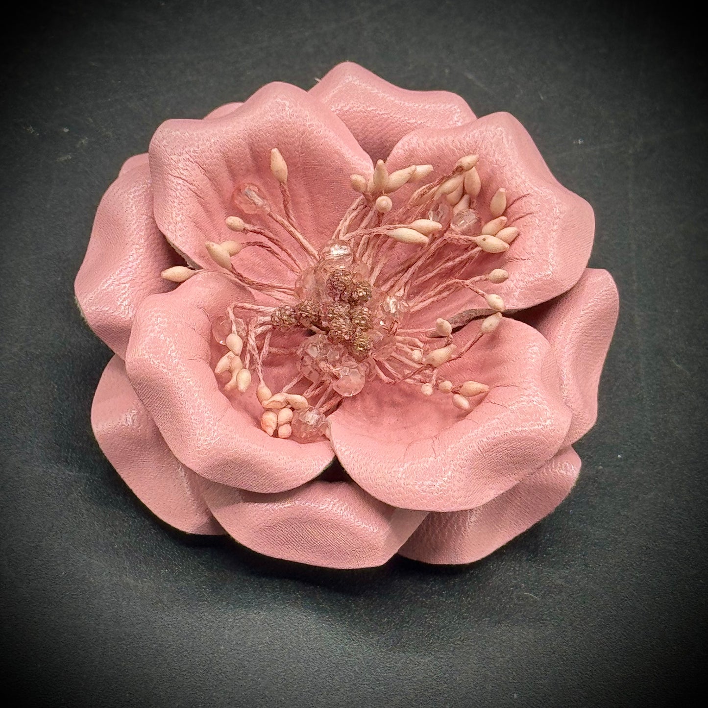 Vintage Leather Flower Brooch