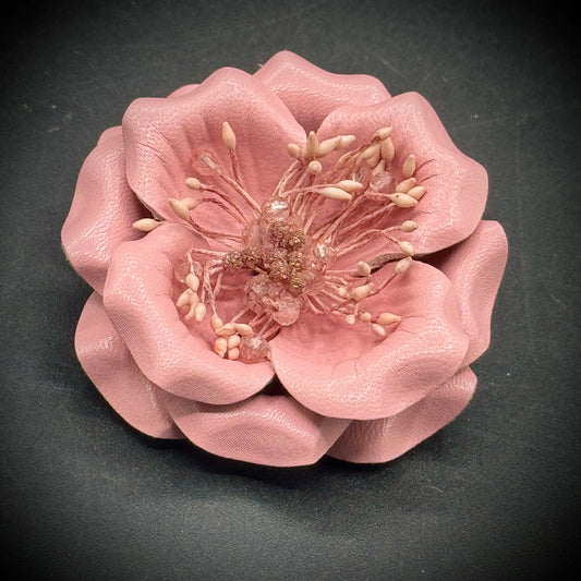 Vintage Leather Flower Brooch