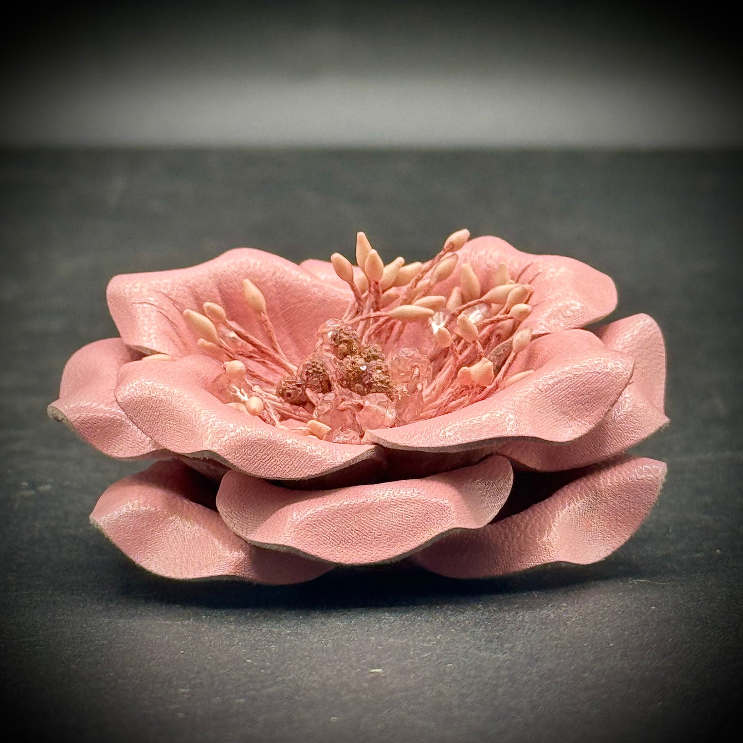 Vintage Leather Flower Brooch