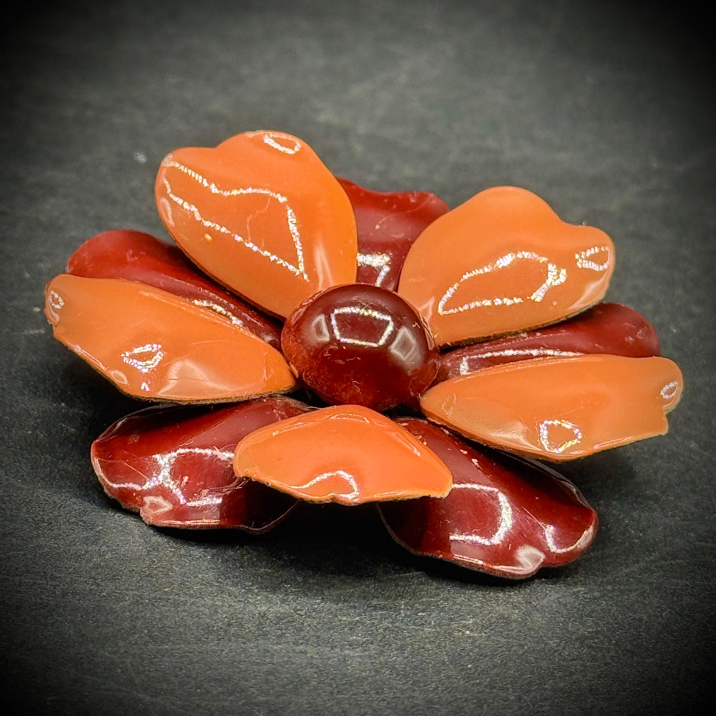 Vintage Metal Chocolate Brown & Caramel Flower Brooch