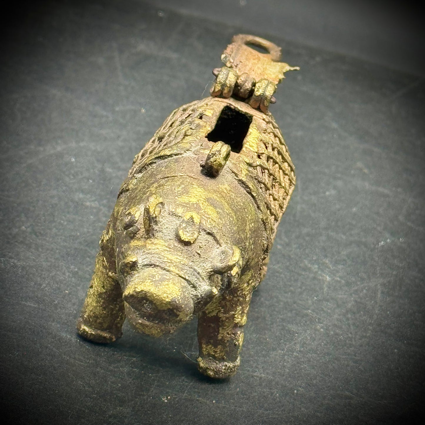 Heavy East Indian Brass Boar with Locking Lid