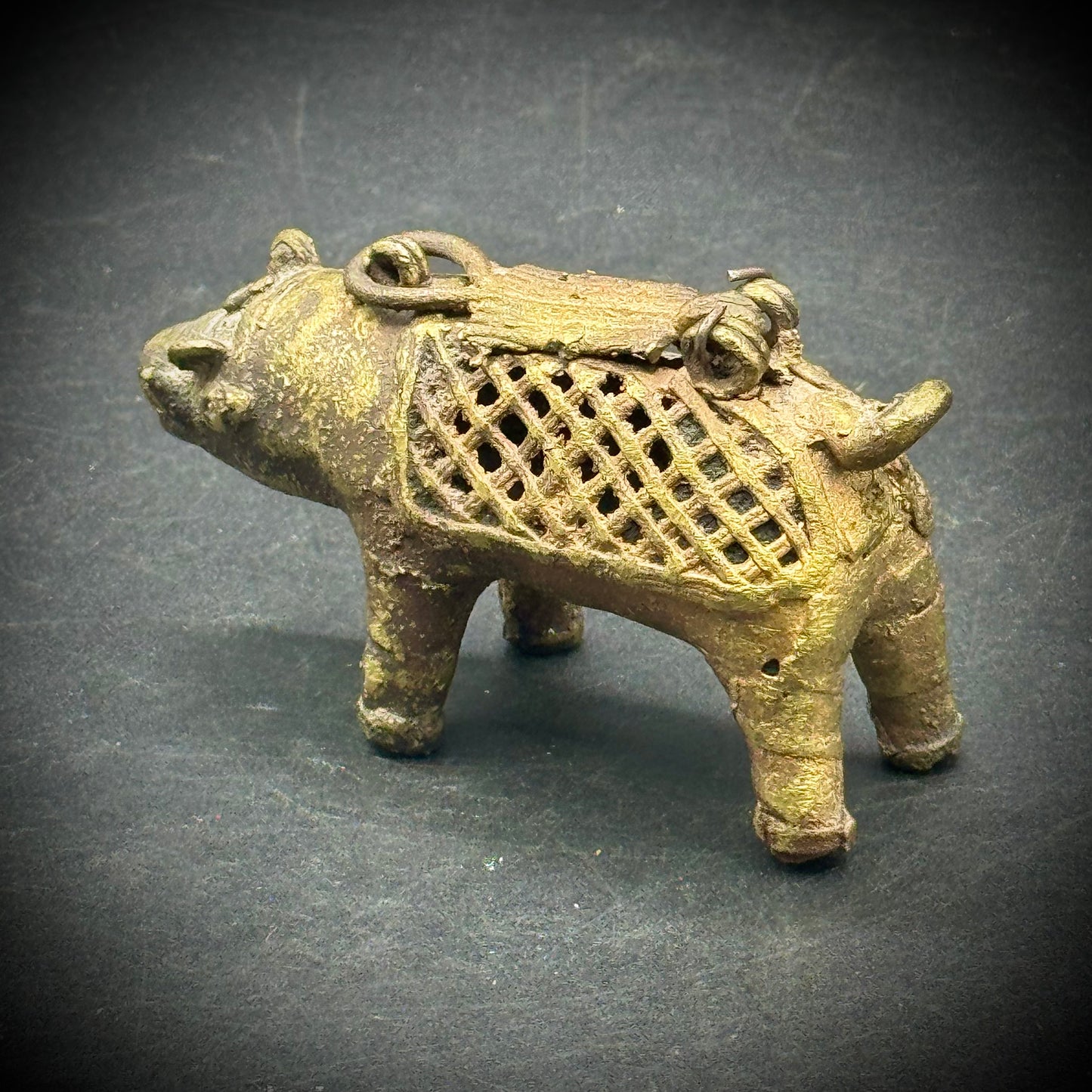 Heavy East Indian Brass Boar with Locking Lid