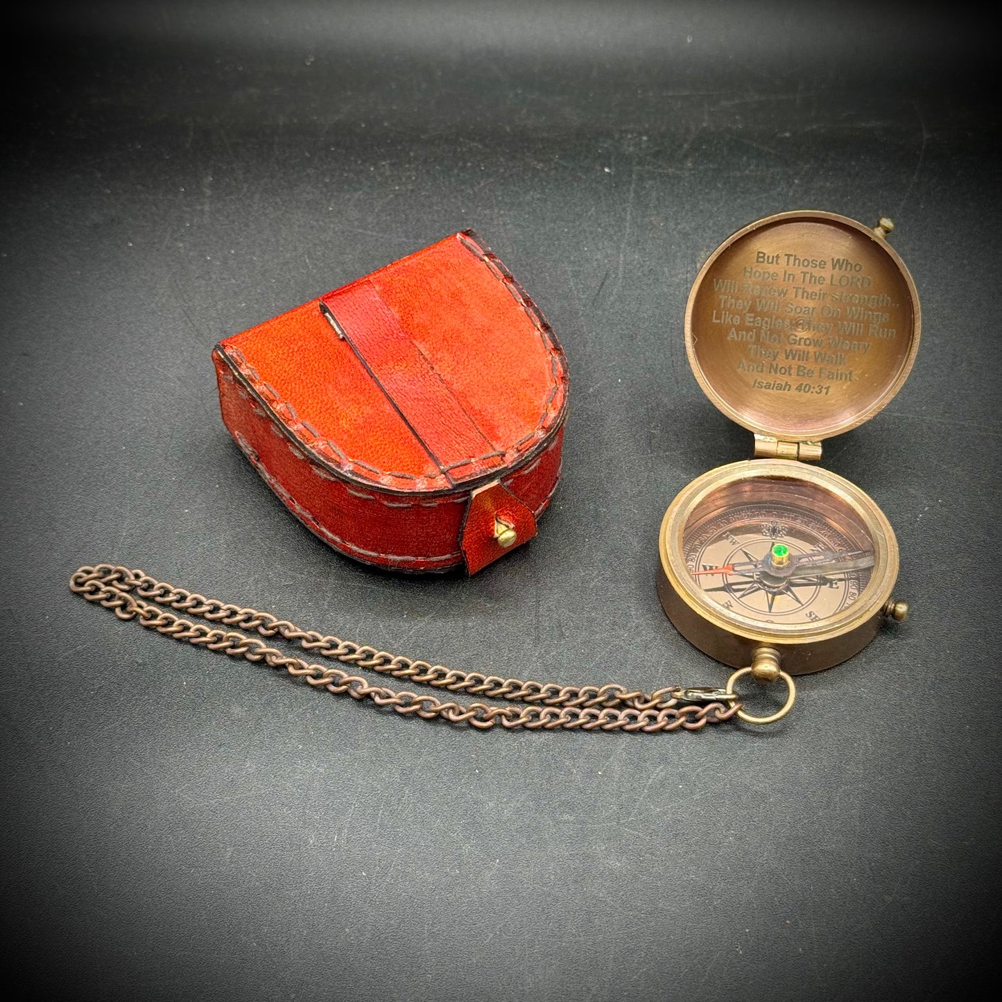Eagle Motif & Bible Quote Compass with Leather Belt Pouch