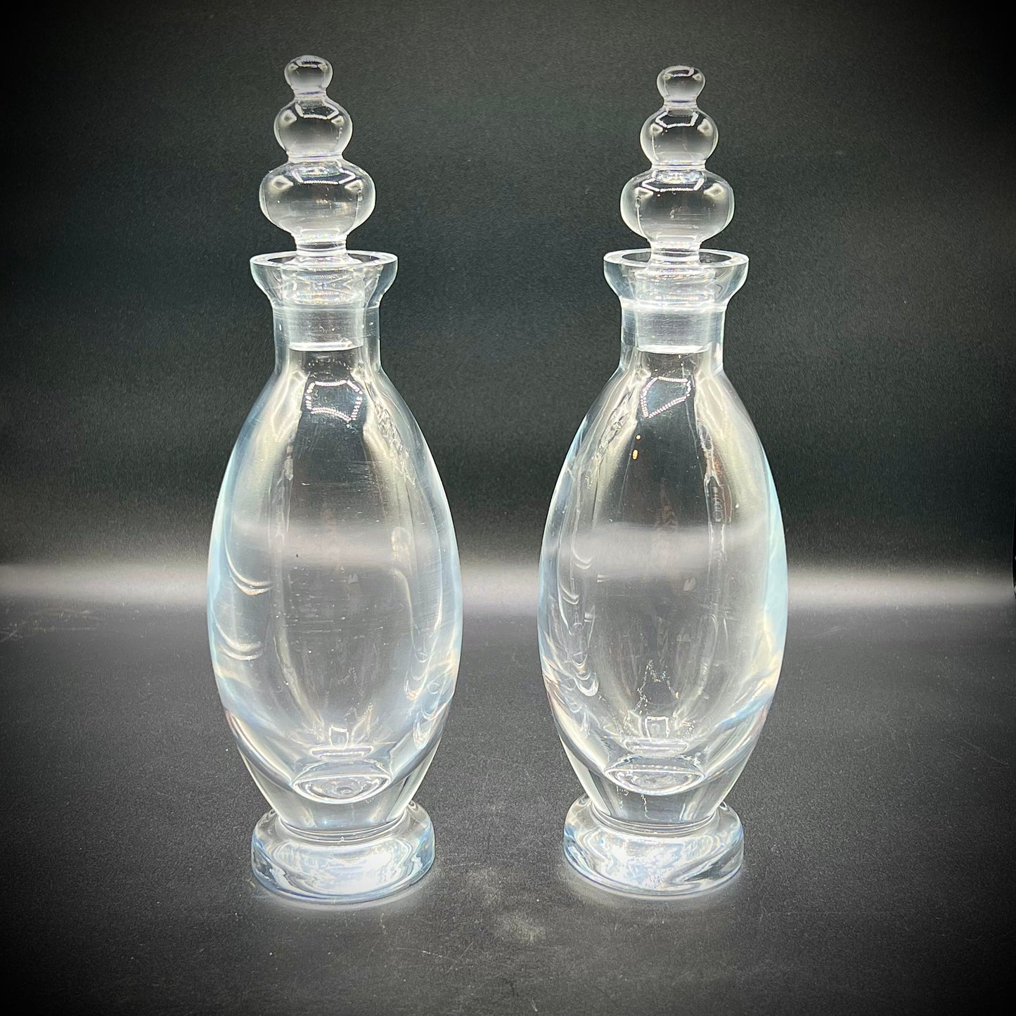 Pair of Signed Rosenthal Crystal Decanters with Tri-Bubble Stoppers