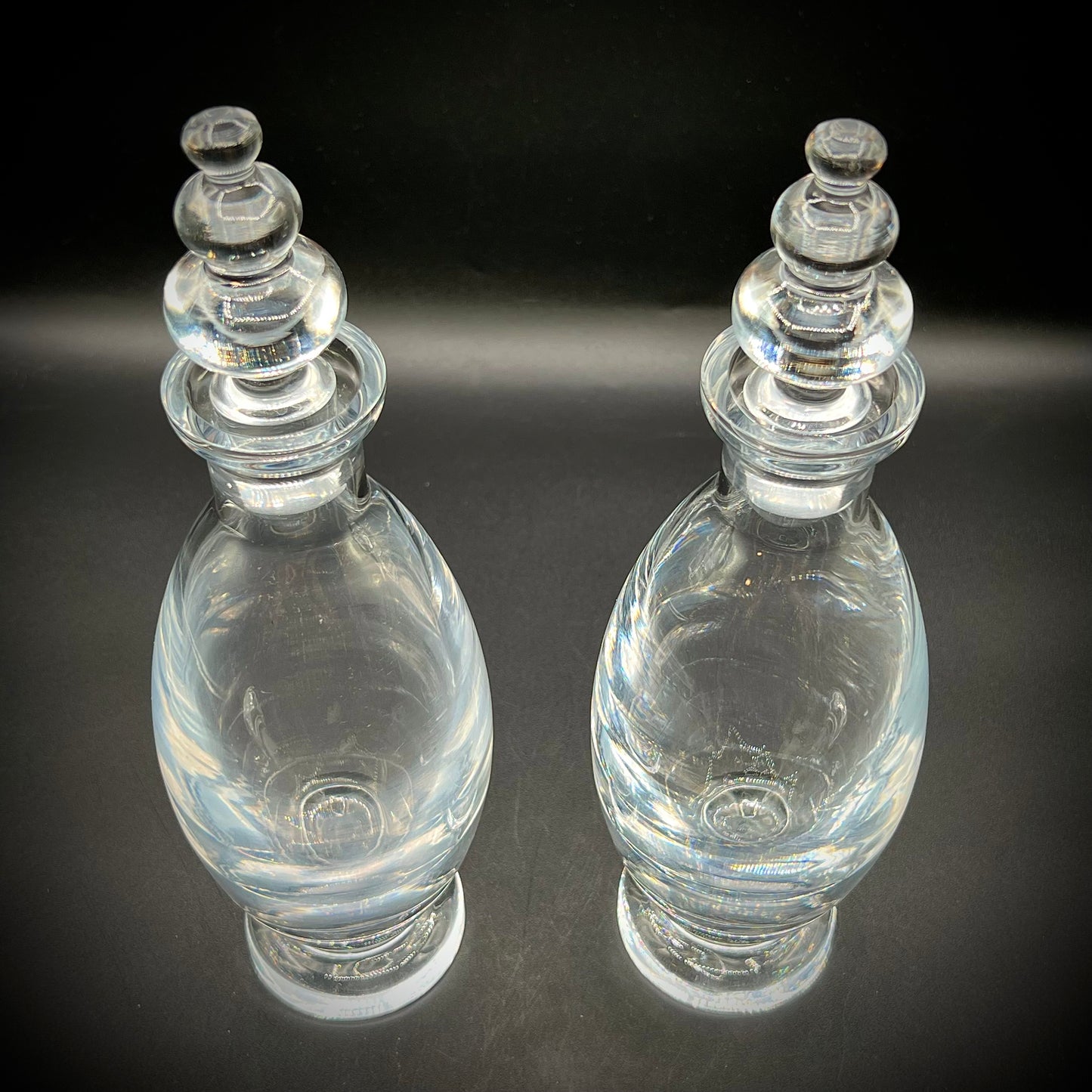 Pair of Signed Rosenthal Crystal Decanters with Tri-Bubble Stoppers