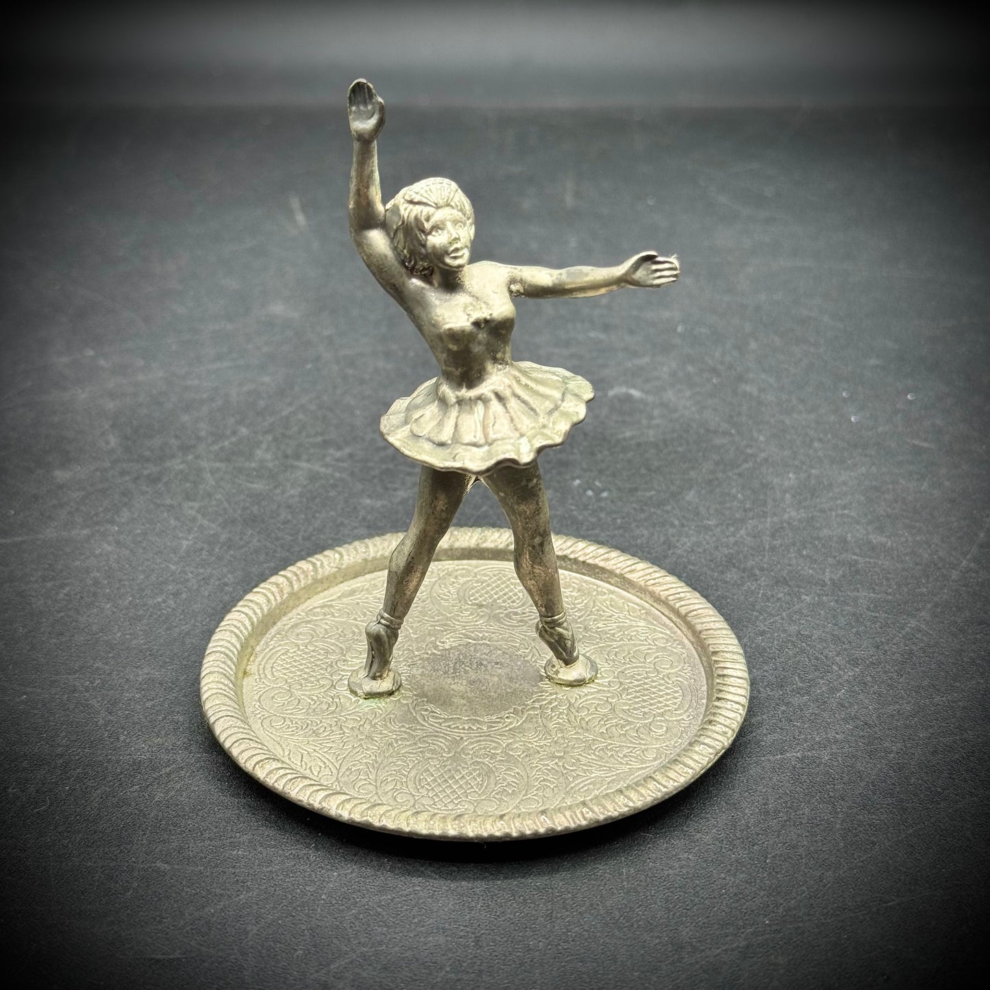 Vintage Zinc Alloy Silver Ballerina Ring Dish