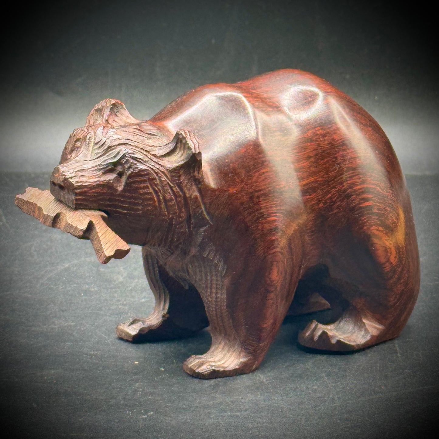 Carved Heavy Ironwood Grizzly Bear with Fish