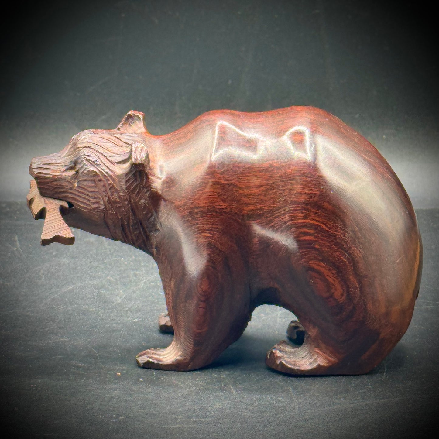 Carved Heavy Ironwood Grizzly Bear with Fish