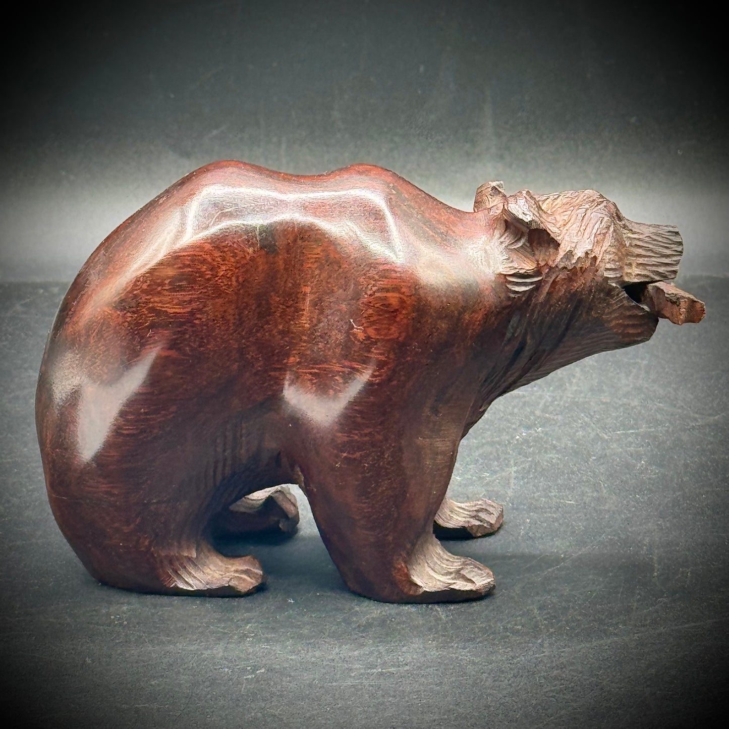Carved Heavy Ironwood Grizzly Bear with Fish