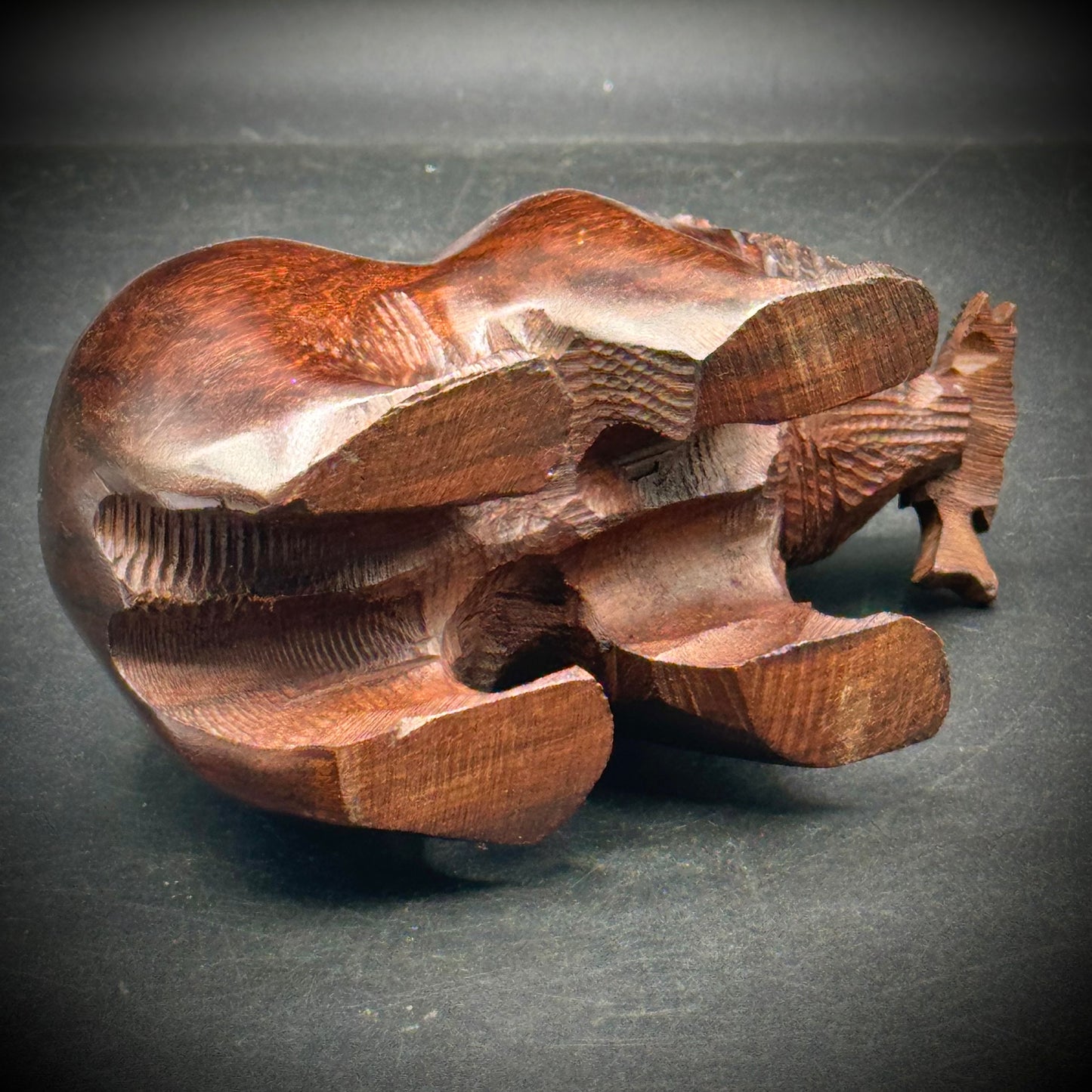Carved Heavy Ironwood Grizzly Bear with Fish