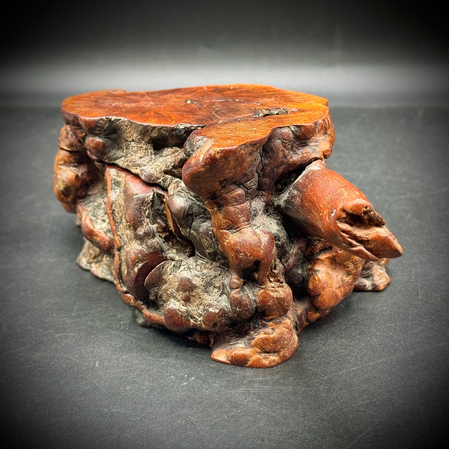Live Edge Burl Wood with Carved Drawer
