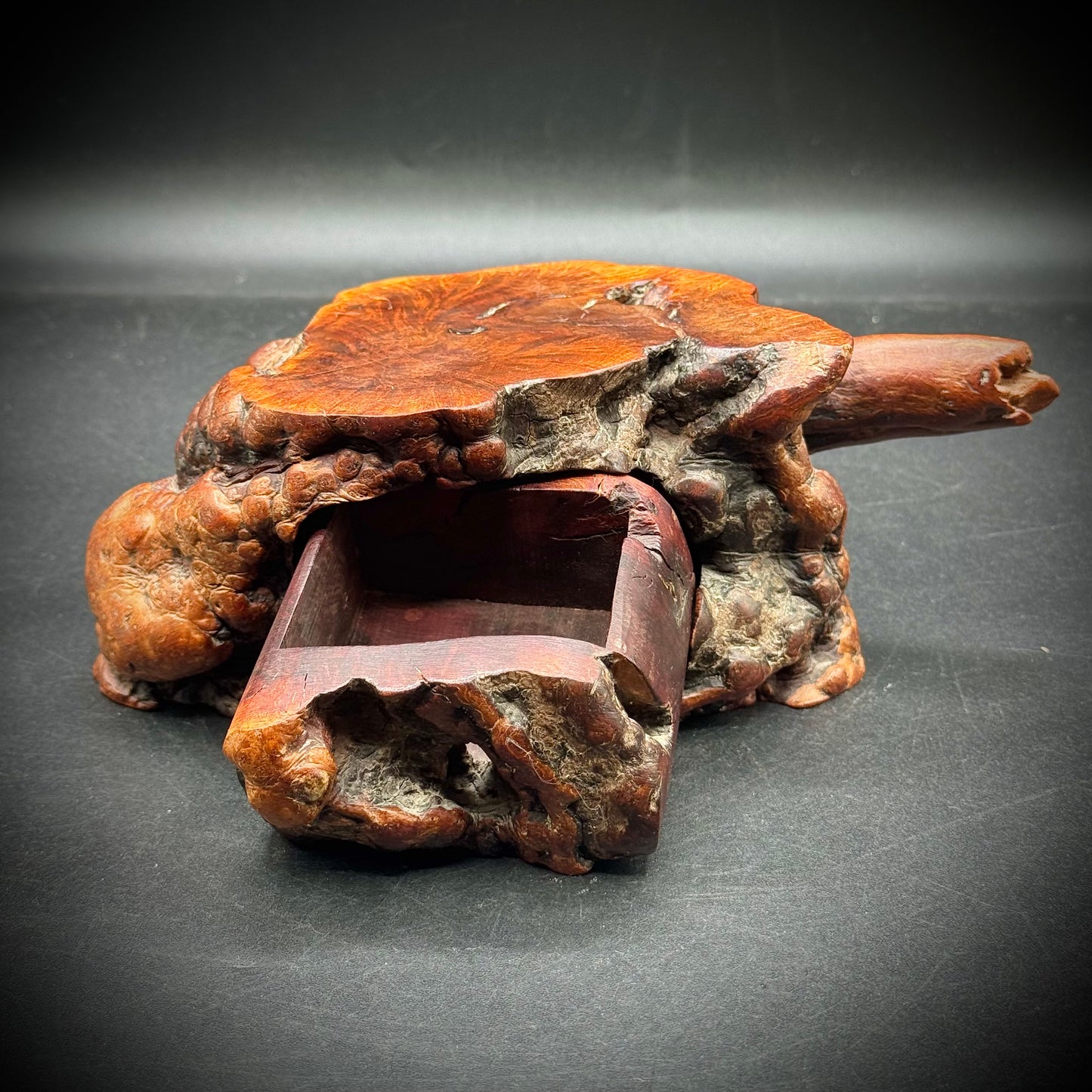 Live Edge Burl Wood with Carved Drawer