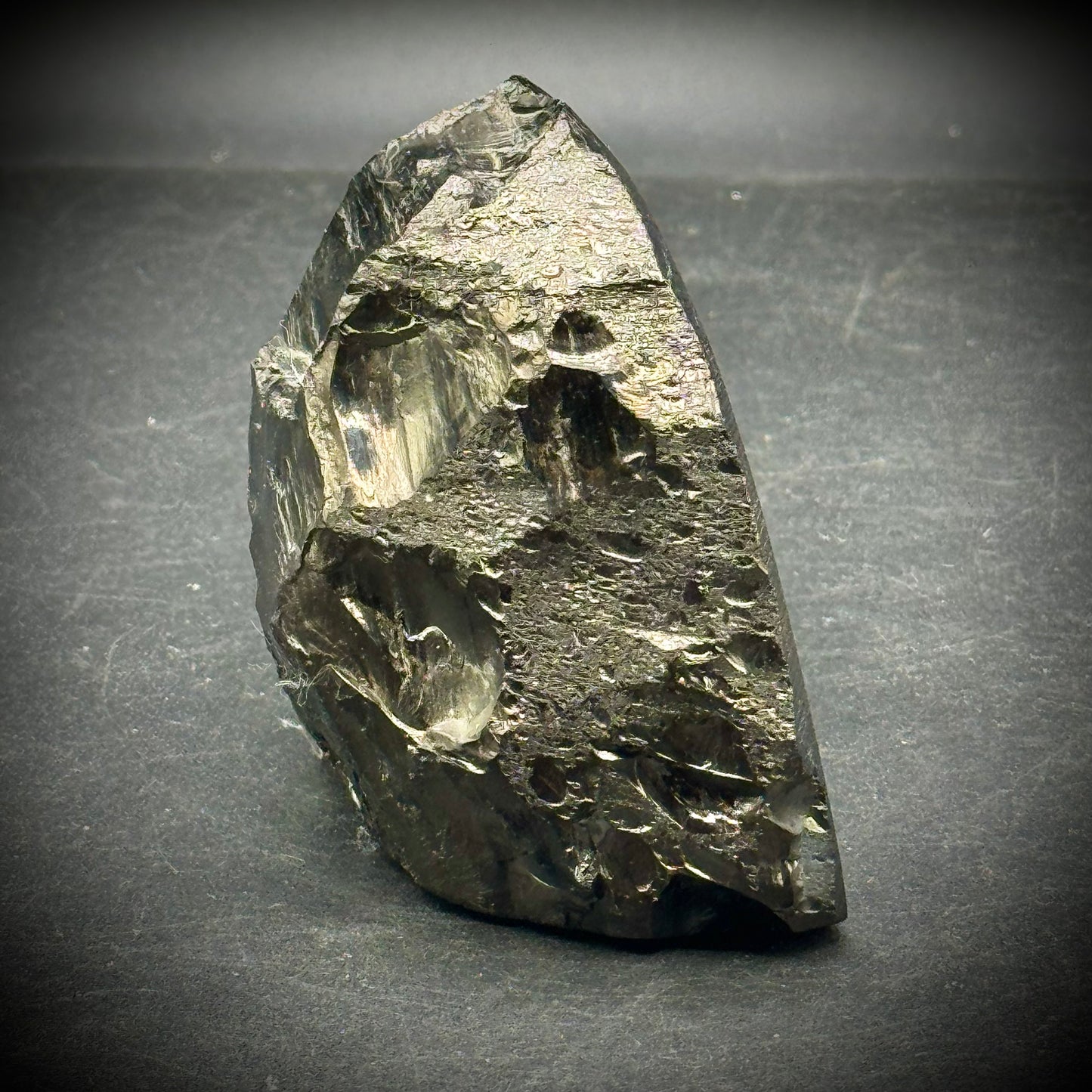Carved & Etched Coal Railroad Motif Paperweight