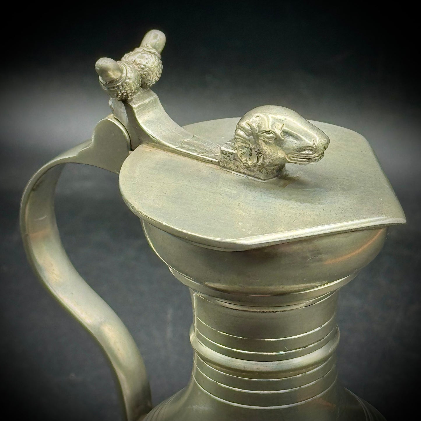 Solid Pewter Ram & Acorn Motif Cruet - Made in Switzerland