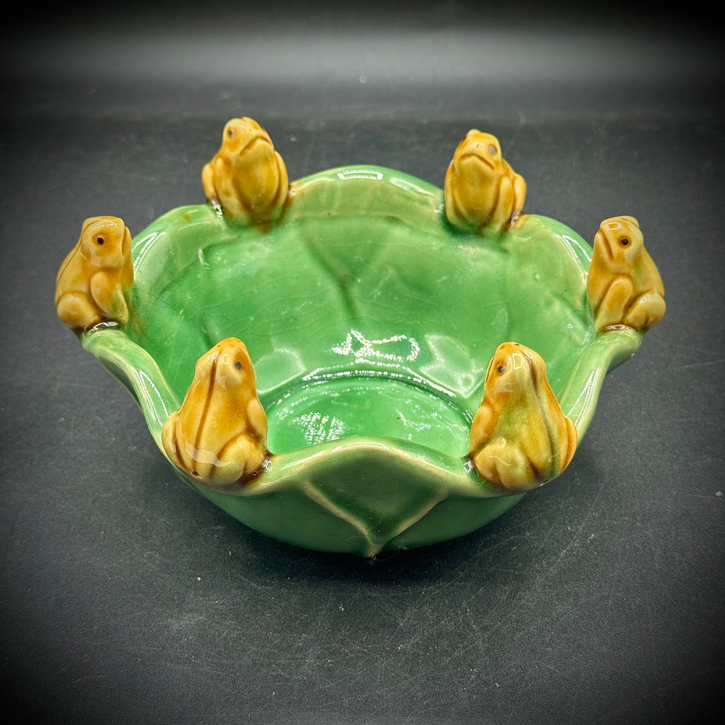 Majolica Six Frog Motive Planter Bowl
