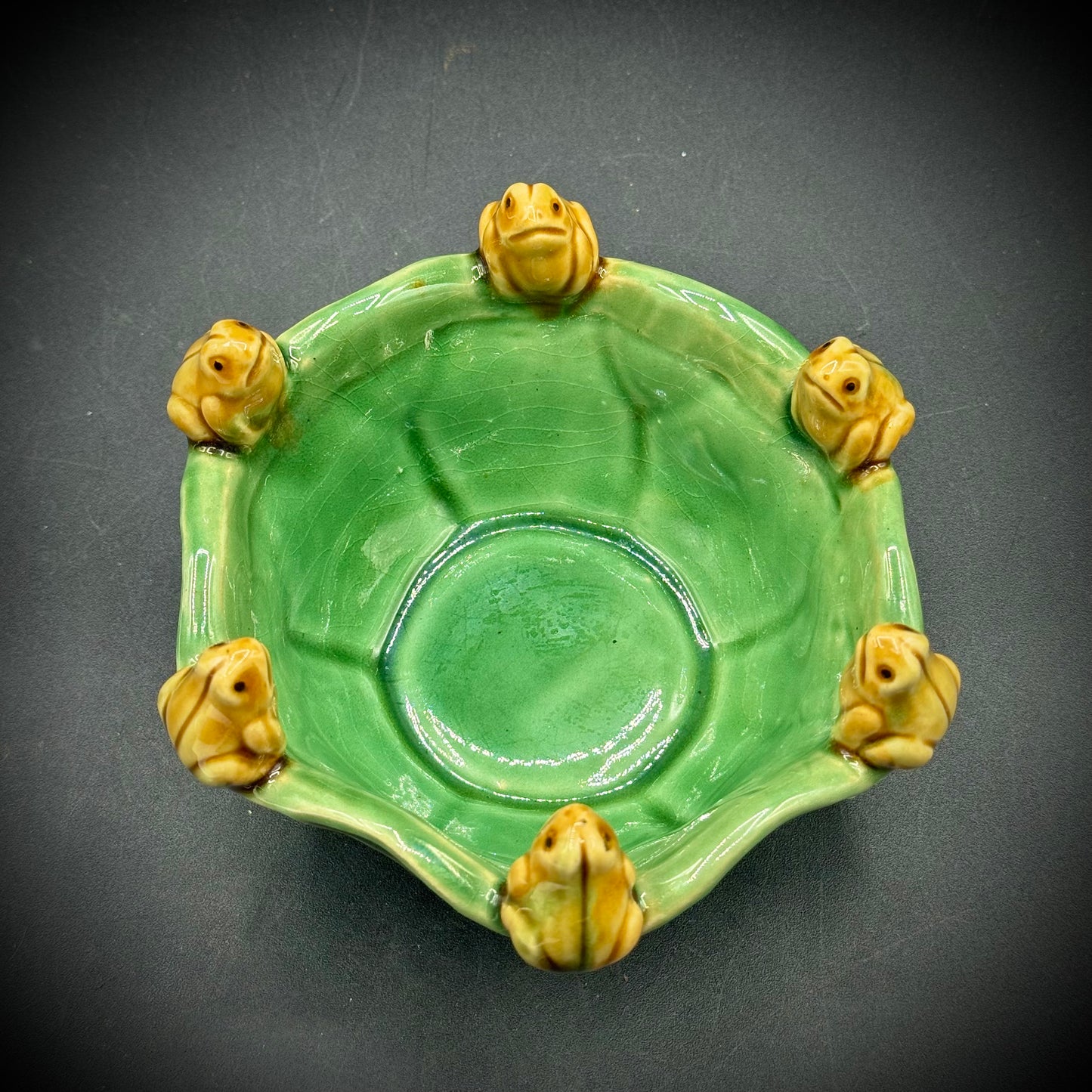 Majolica Six Frog Motive Planter Bowl