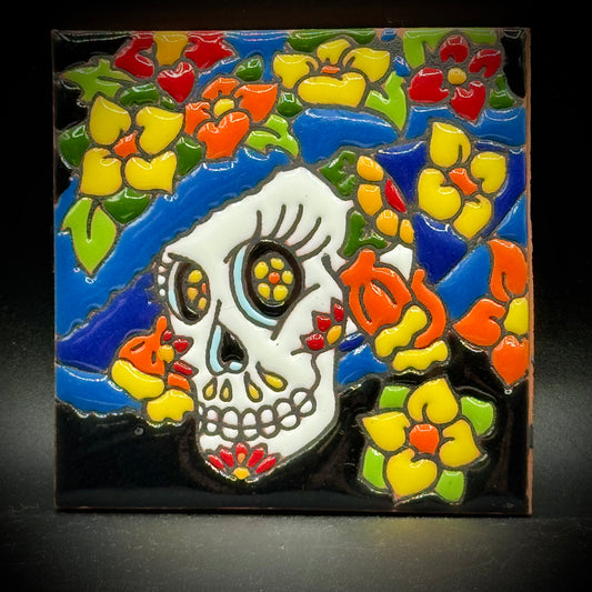 Colorful Talavera Sugar Skull Tile - Made in Mexico