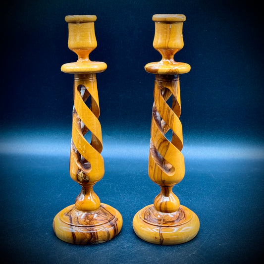 Pair of Hand Carved Olive Wood Candlesticks Made in Bethlehem The Holy Land