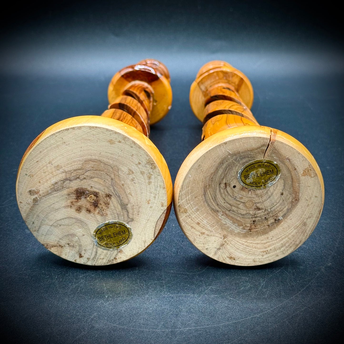 Pair of Hand Carved Olive Wood Candlesticks Made in Bethlehem The Holy Land