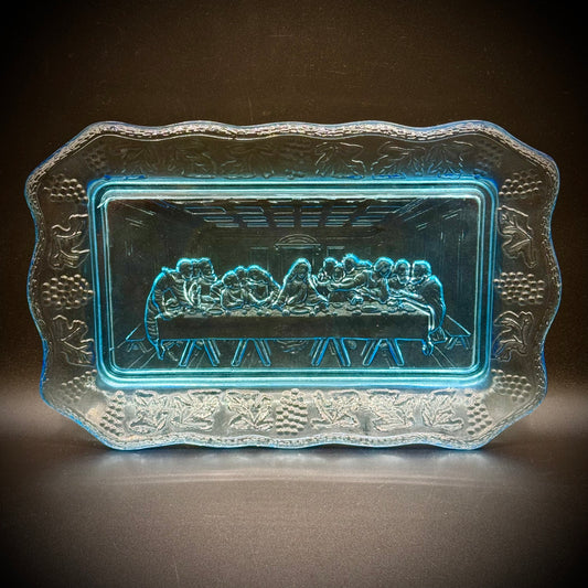 Vintage Indiana Glass Last Supper Blue Tiara Bread Plate