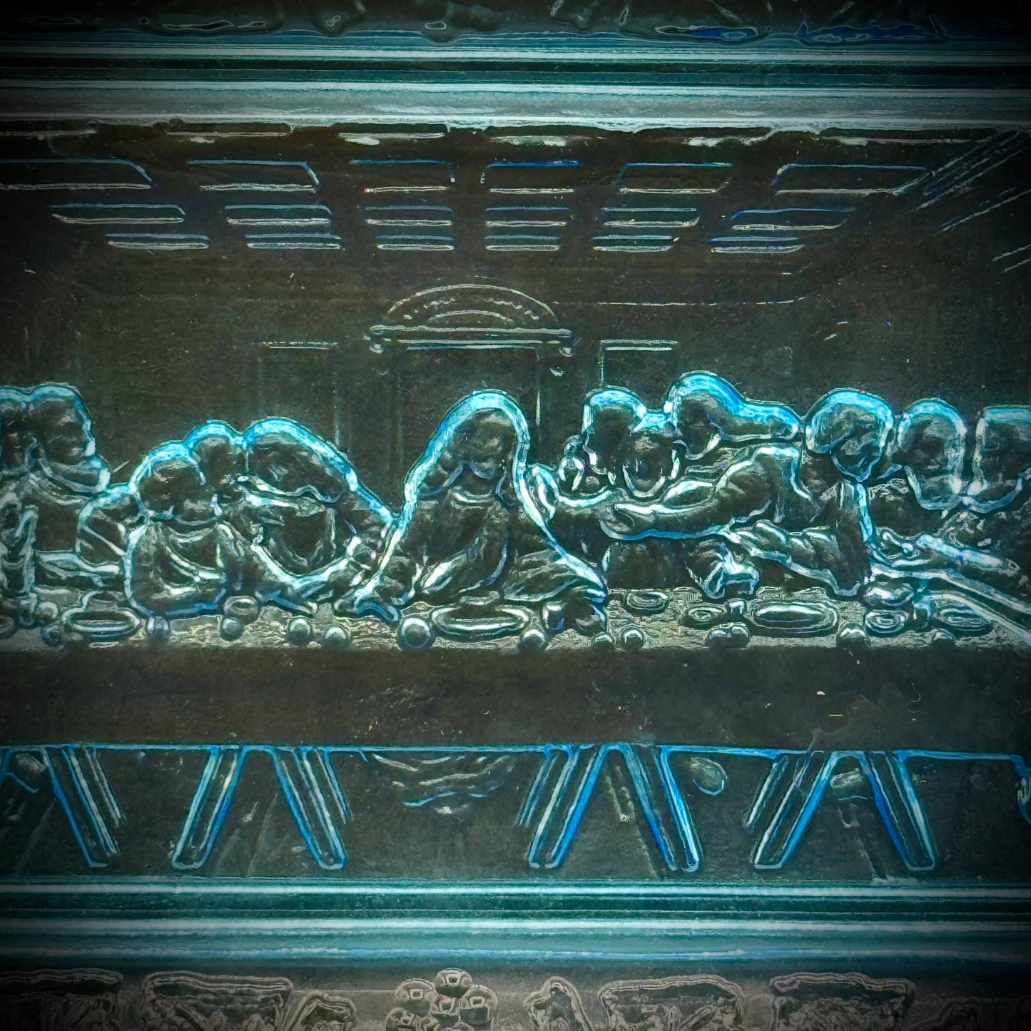 Vintage Indiana Glass Last Supper Blue Tiara Bread Plate