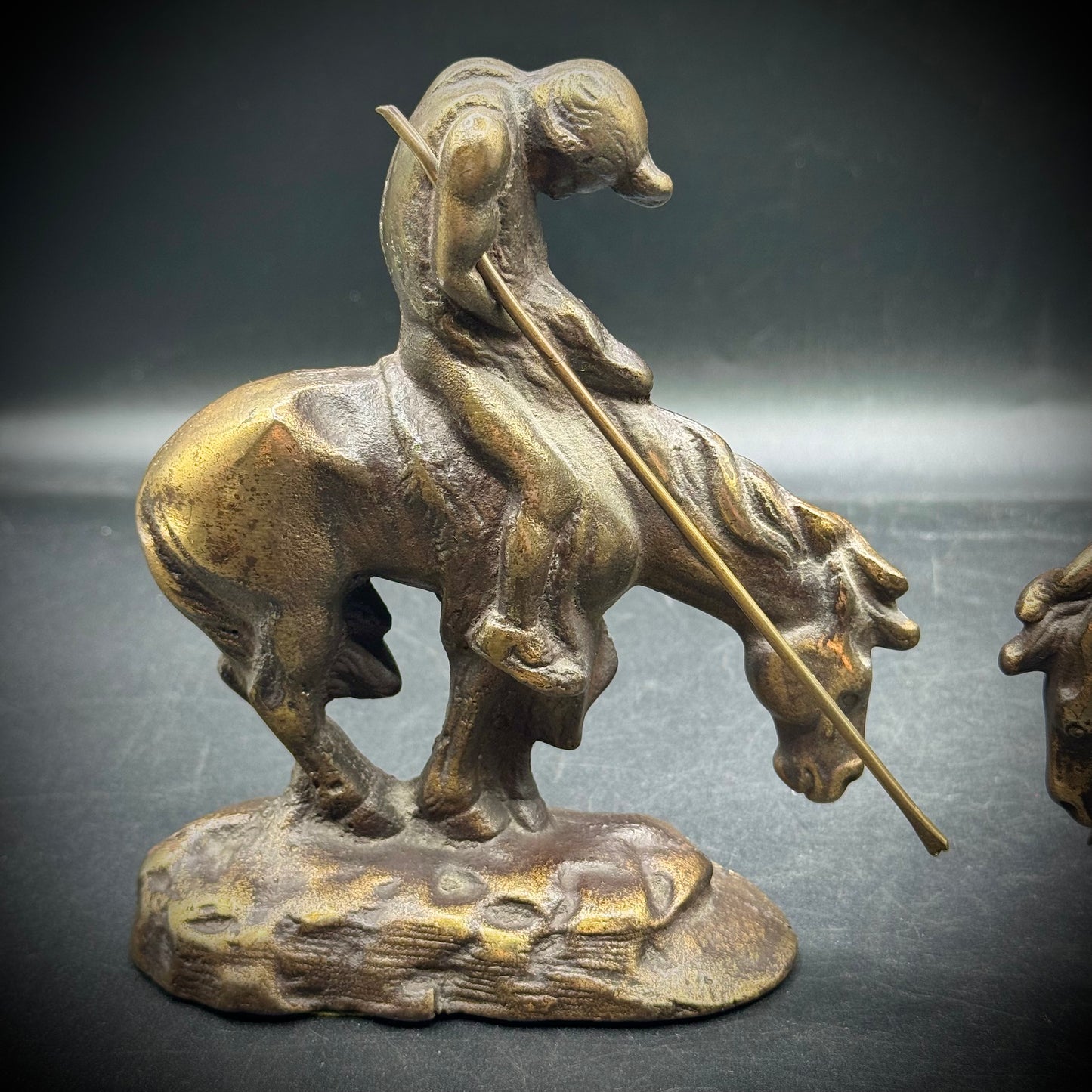 Vintage c. 1960s Heavy Cast Bronze "End of The Trail" Bookends