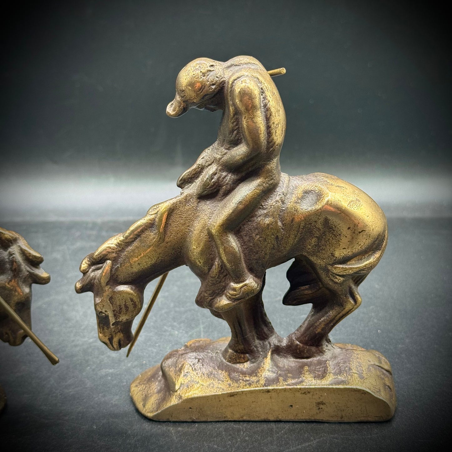Vintage c. 1960s Heavy Cast Bronze "End of The Trail" Bookends
