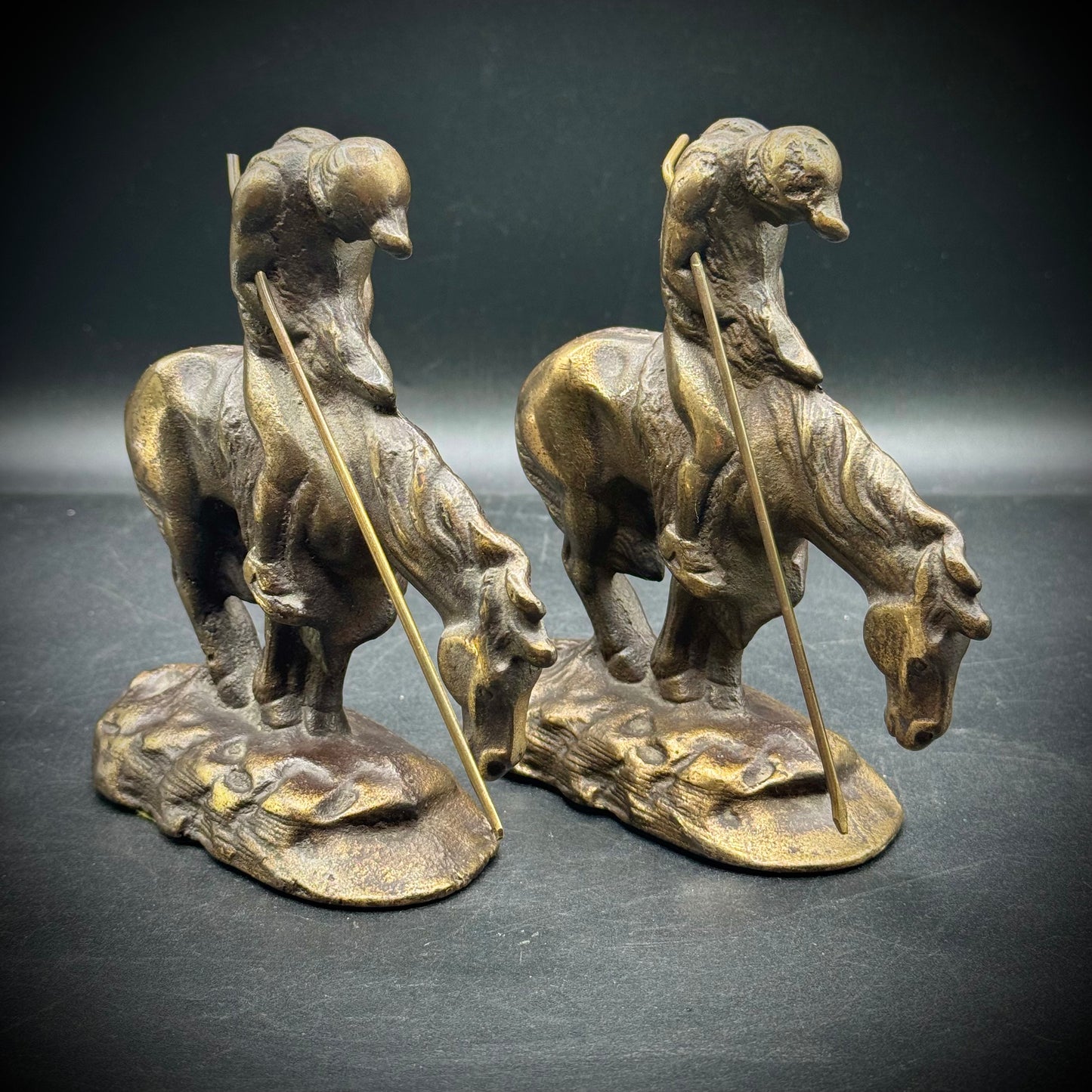 Vintage c. 1960s Heavy Cast Bronze "End of The Trail" Bookends