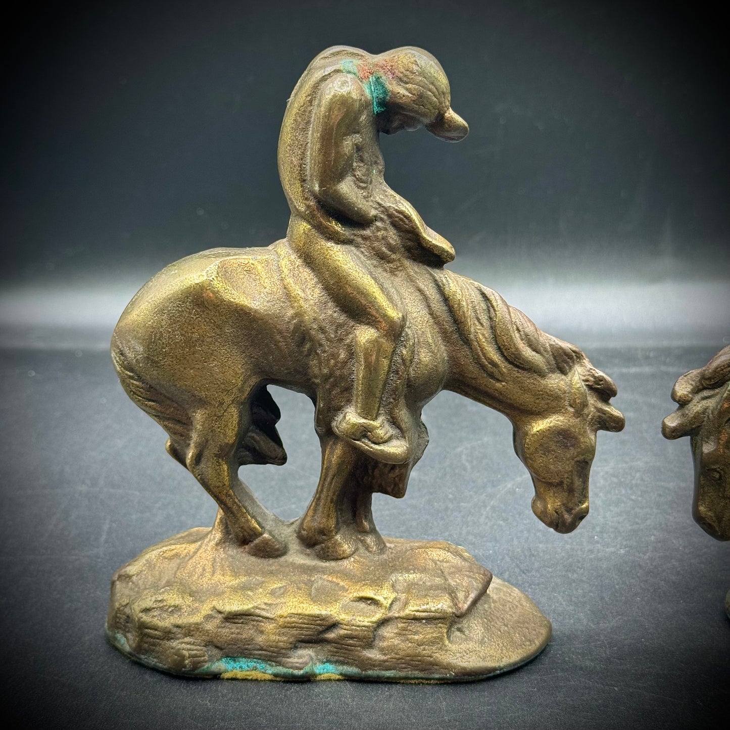 Vintage c. 1960s Solid Brass "End of The Trail" Bookends
