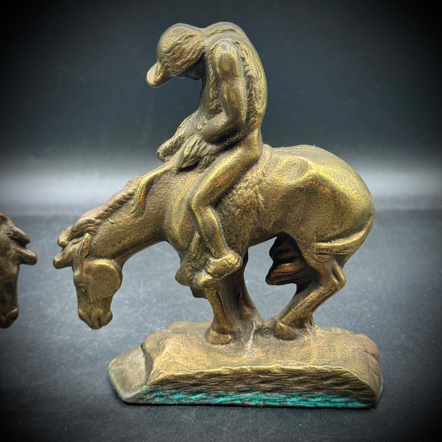 Vintage c. 1960s Solid Brass "End of The Trail" Bookends