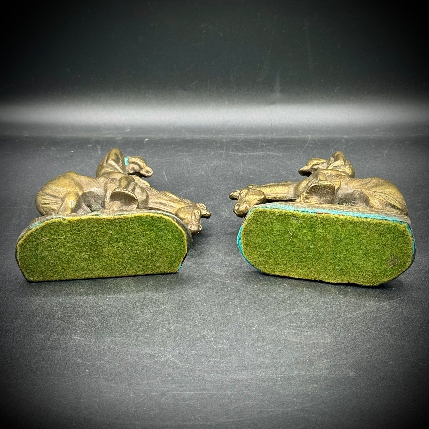 Vintage c. 1960s Solid Brass "End of The Trail" Bookends
