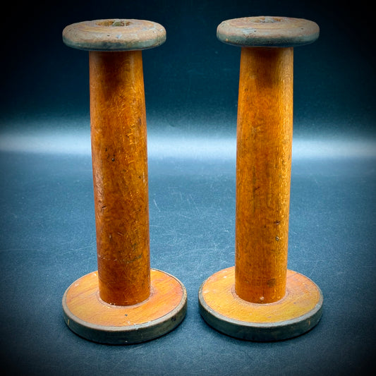 Pair of Antique Industrial Wood/Metal Spools by Martino Scaglia Made in Italy