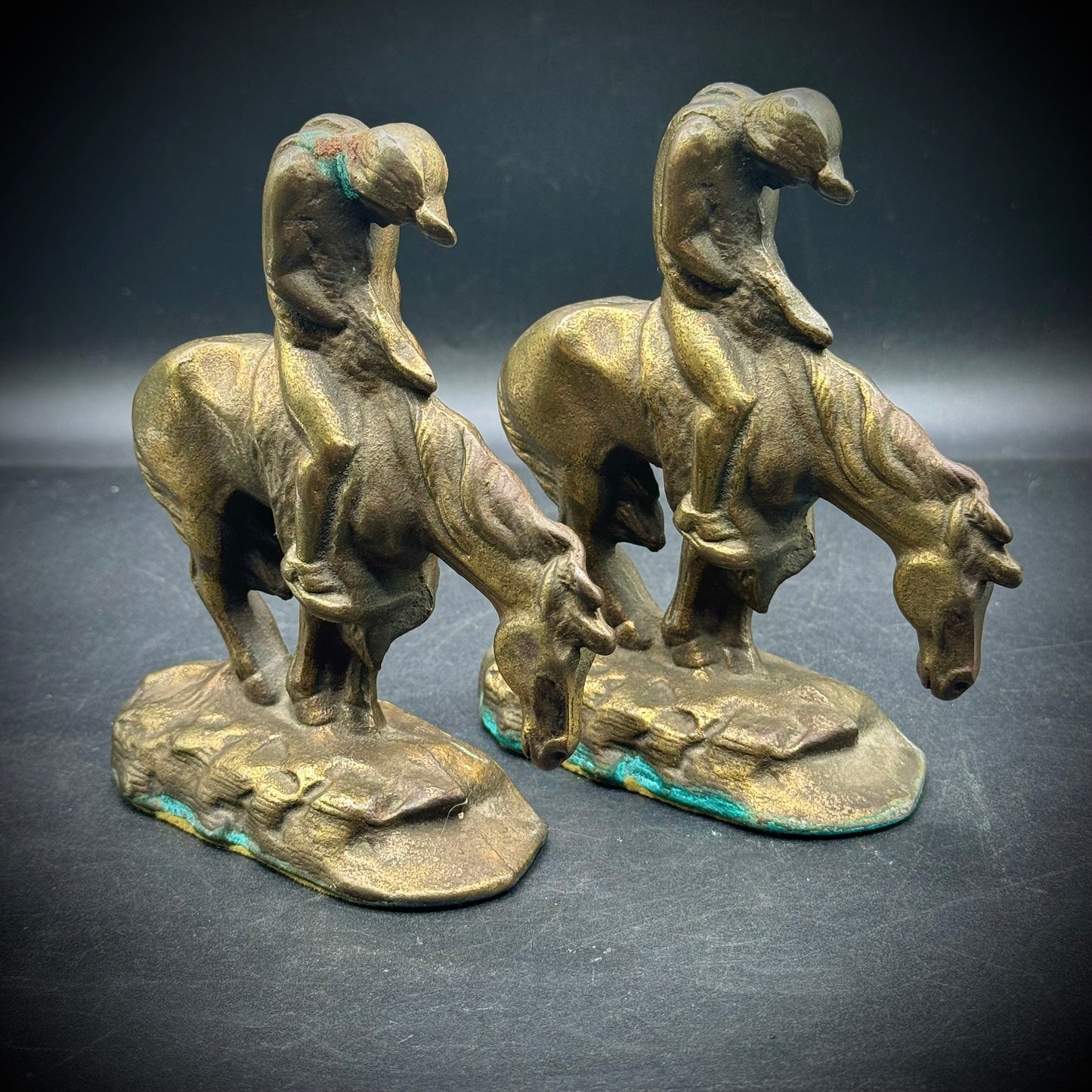 Vintage c. 1960s Solid Brass "End of The Trail" Bookends