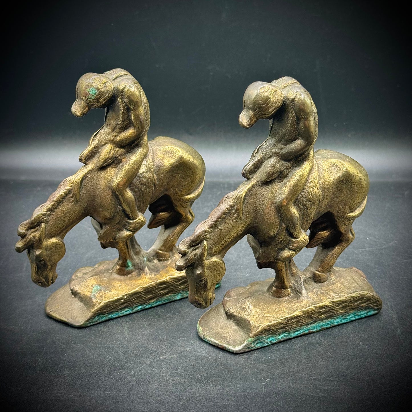 Vintage c. 1960s Solid Brass "End of The Trail" Bookends