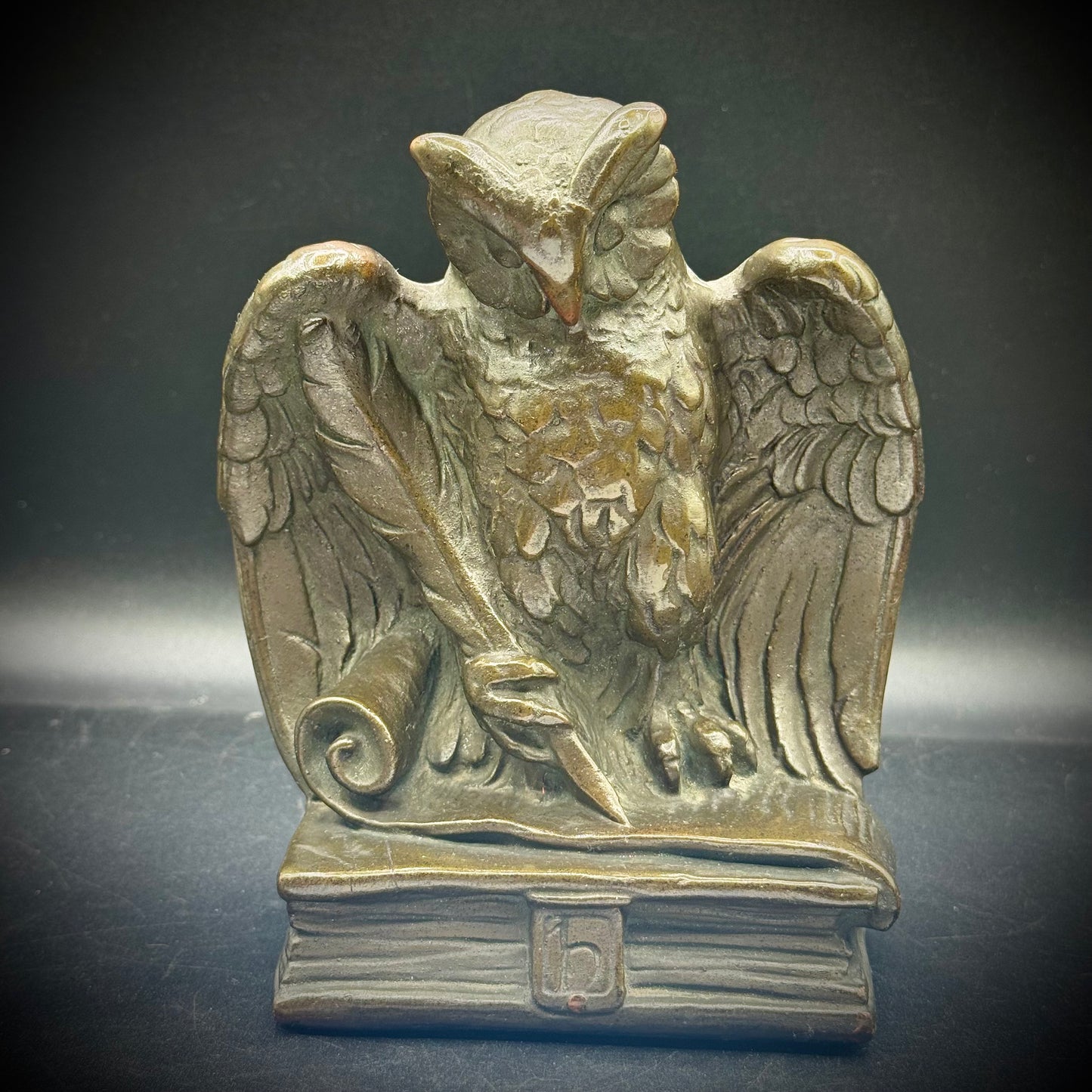 RARE Antique c. 1930s USA Armor Bronze Owl Bookend