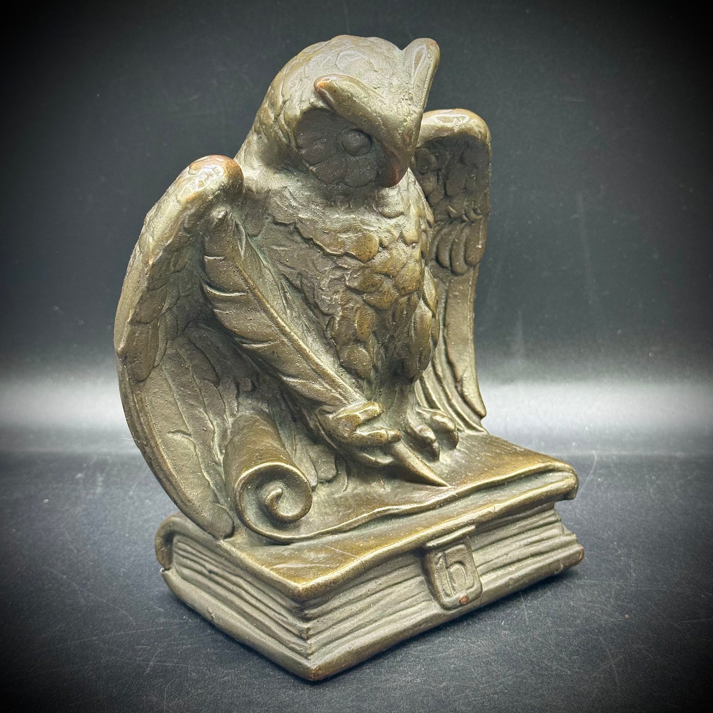 RARE Antique c. 1930s USA Armor Bronze Owl Bookend