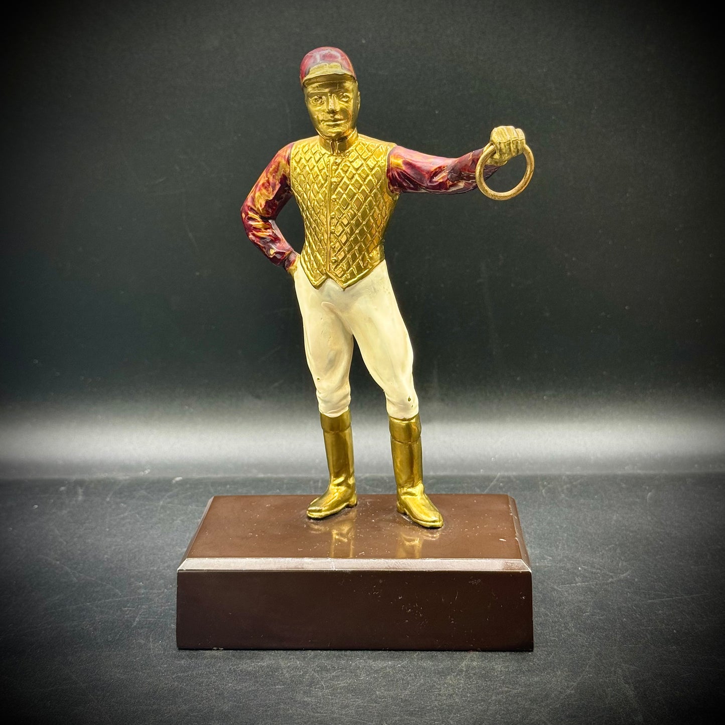 RARE Antique Equestrian Lawn Jockey Sculpture Bookend on Heavy Base