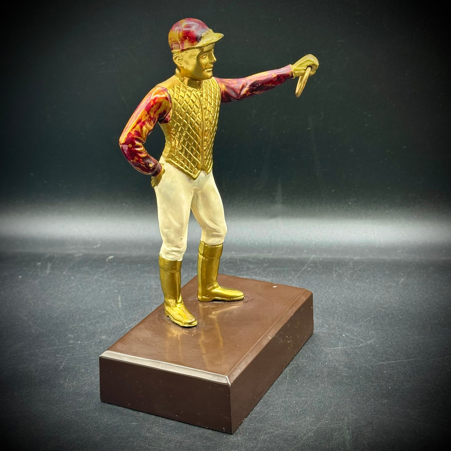 RARE Antique Equestrian Lawn Jockey Sculpture Bookend on Heavy Base