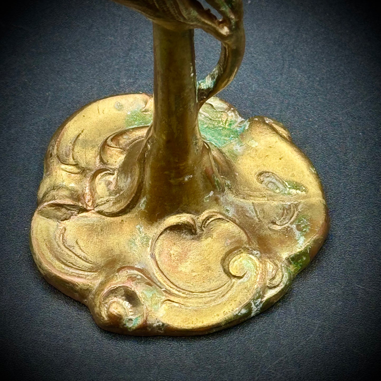 Antique Art Nouveau Gilded Cast Metal Flower Motif Candlestick