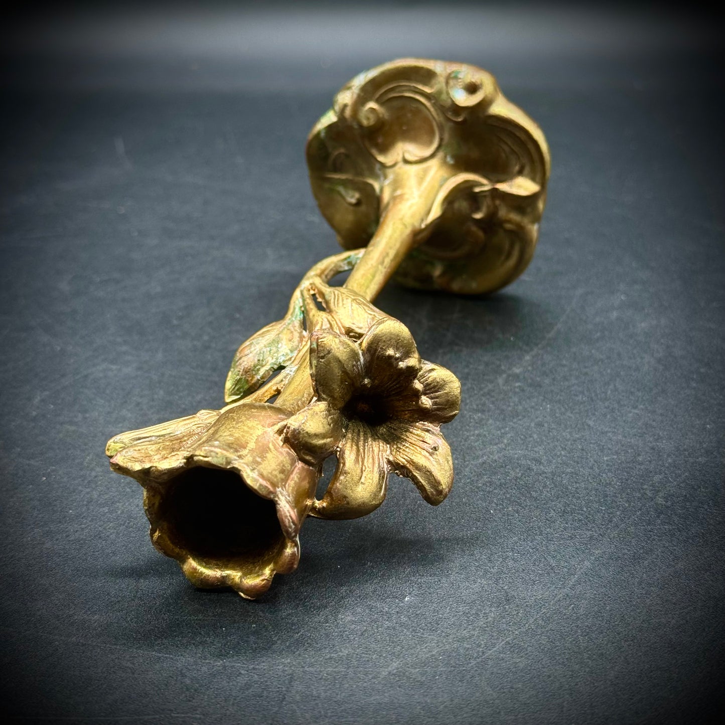 Antique Art Nouveau Gilded Cast Metal Flower Motif Candlestick