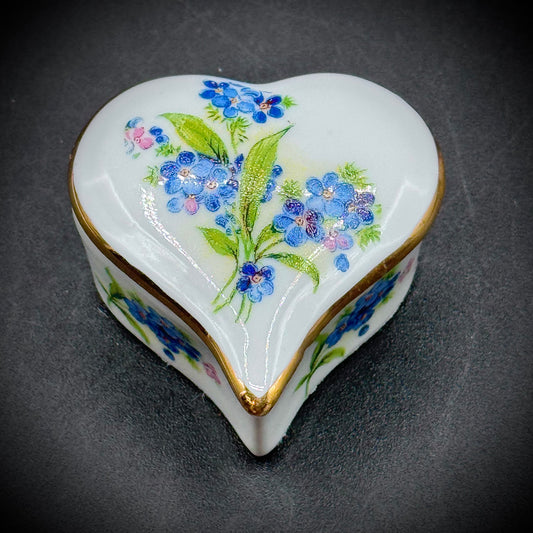 Vintage Limoges France Hand Painted Lidded Heart Trinket Box