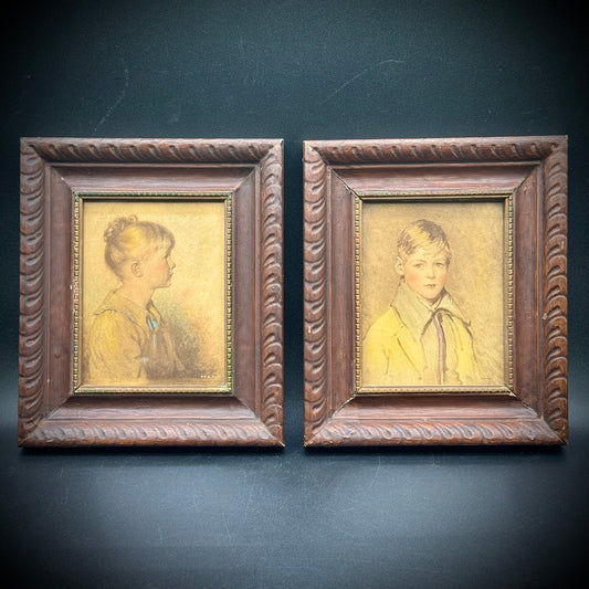 Pair of Framed Antique Hand Tinted Portraits "Robert" & "Charlotte"