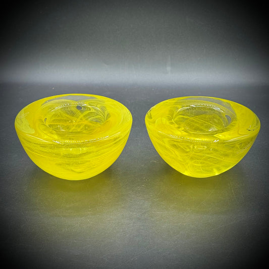Pair of Glowing Yellow Kosta Boda Art Glass Votives