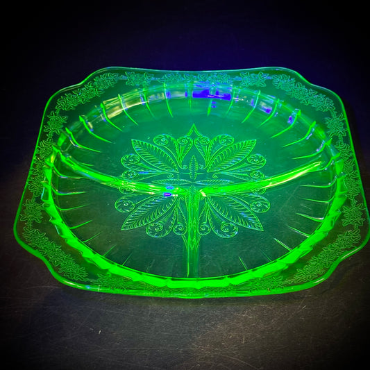Vintage Uranium Glass Divided Grill Plate