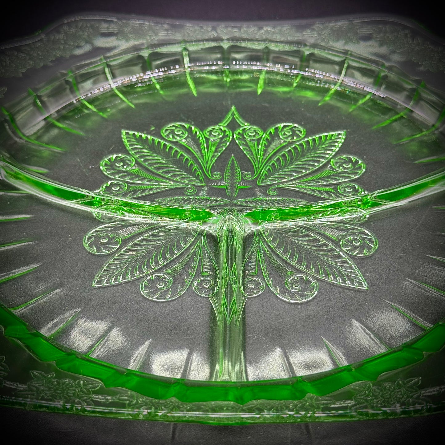 Vintage Uranium Glass Divided Grill Plate
