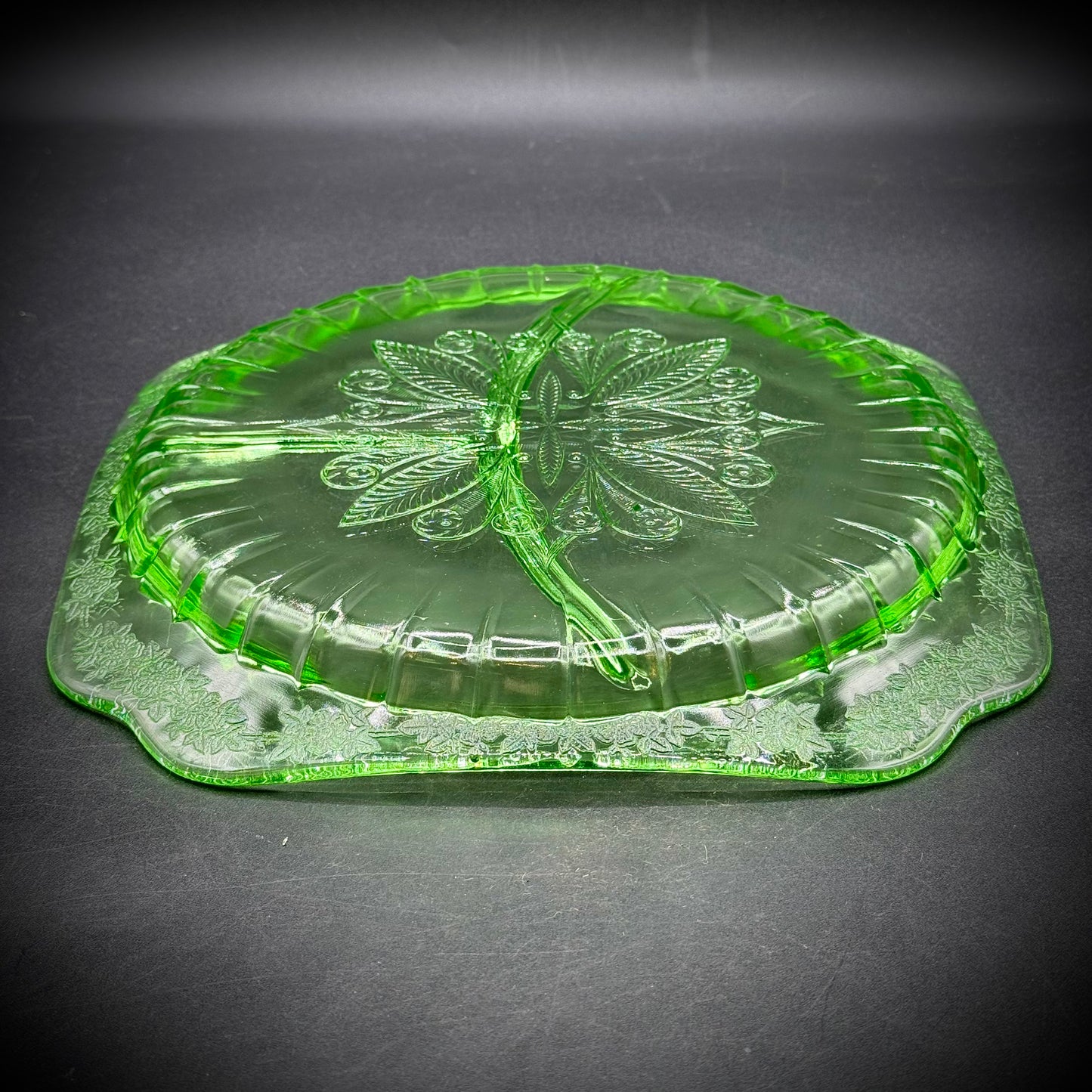Vintage Uranium Glass Divided Grill Plate