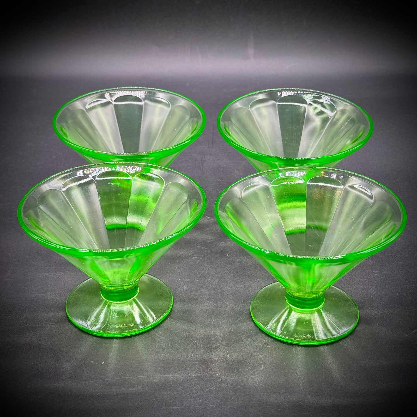 Set of Four Federal Uranium Glass Dessert Cups