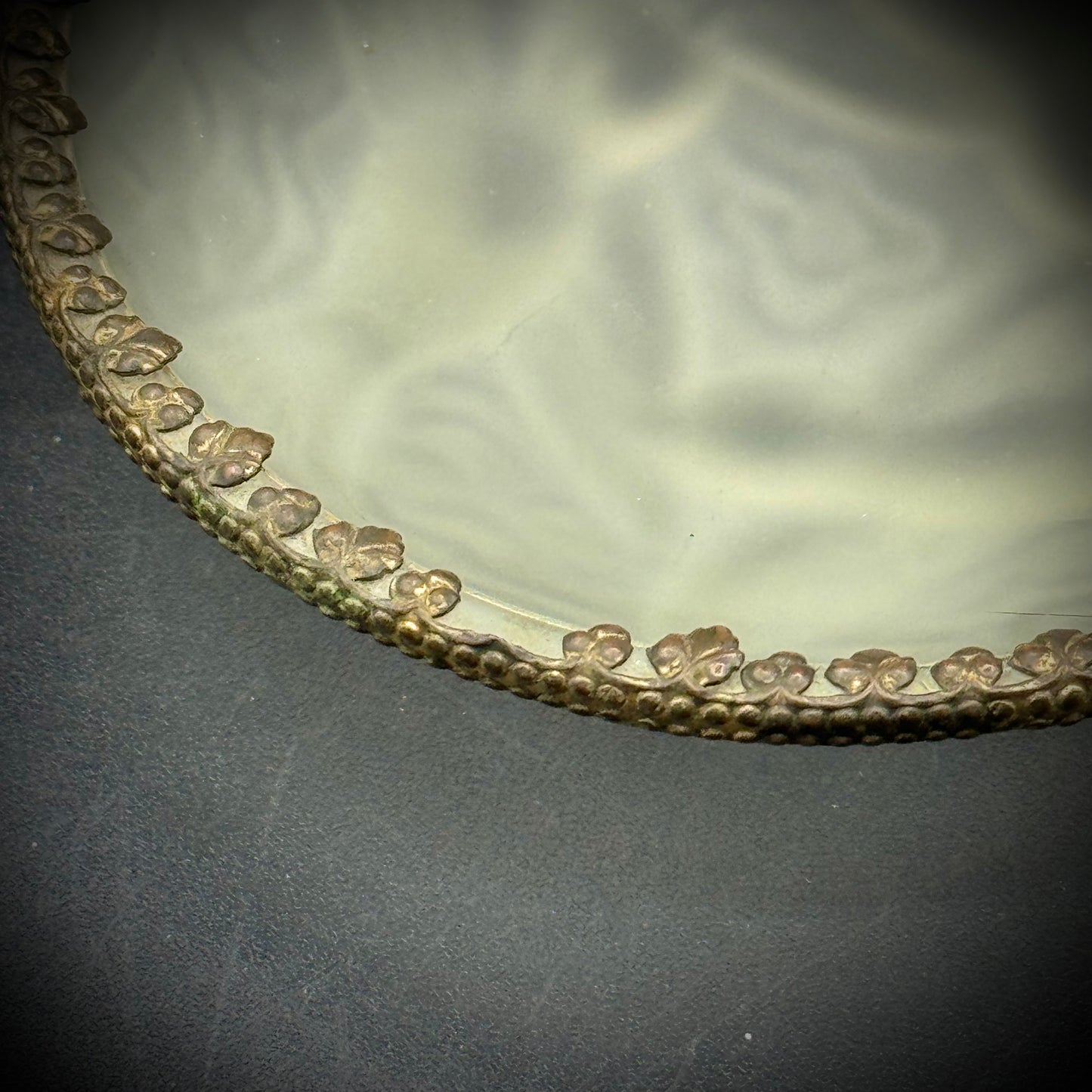 Metal, Porcelain & Art Glass Dish with Courting Couple & Bird Motif