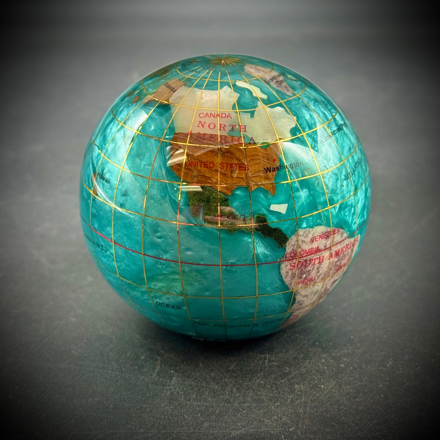 Caribbean Blue Inlaid Gemstone & Shell Globe Paperweight