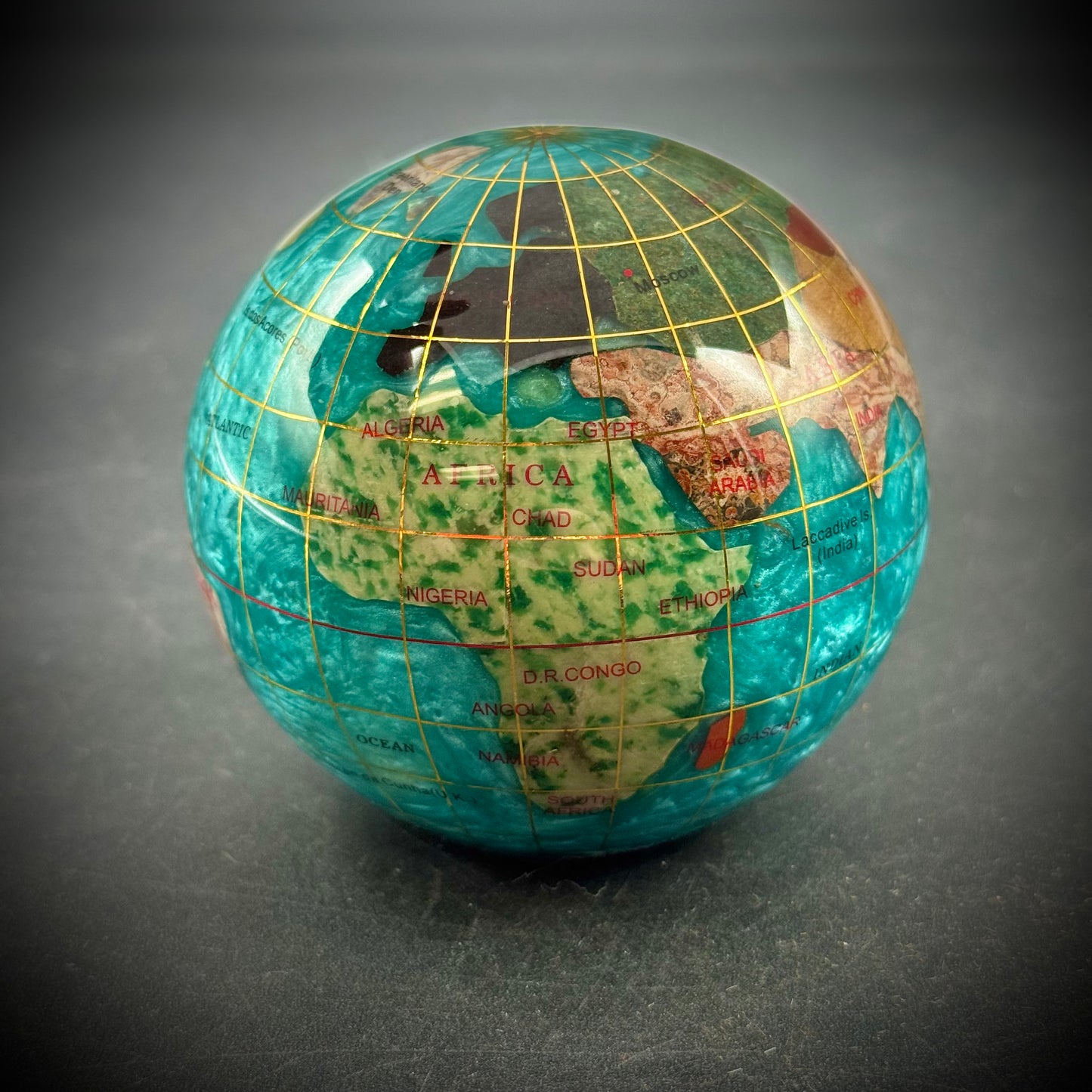 Caribbean Blue Inlaid Gemstone & Shell Globe Paperweight